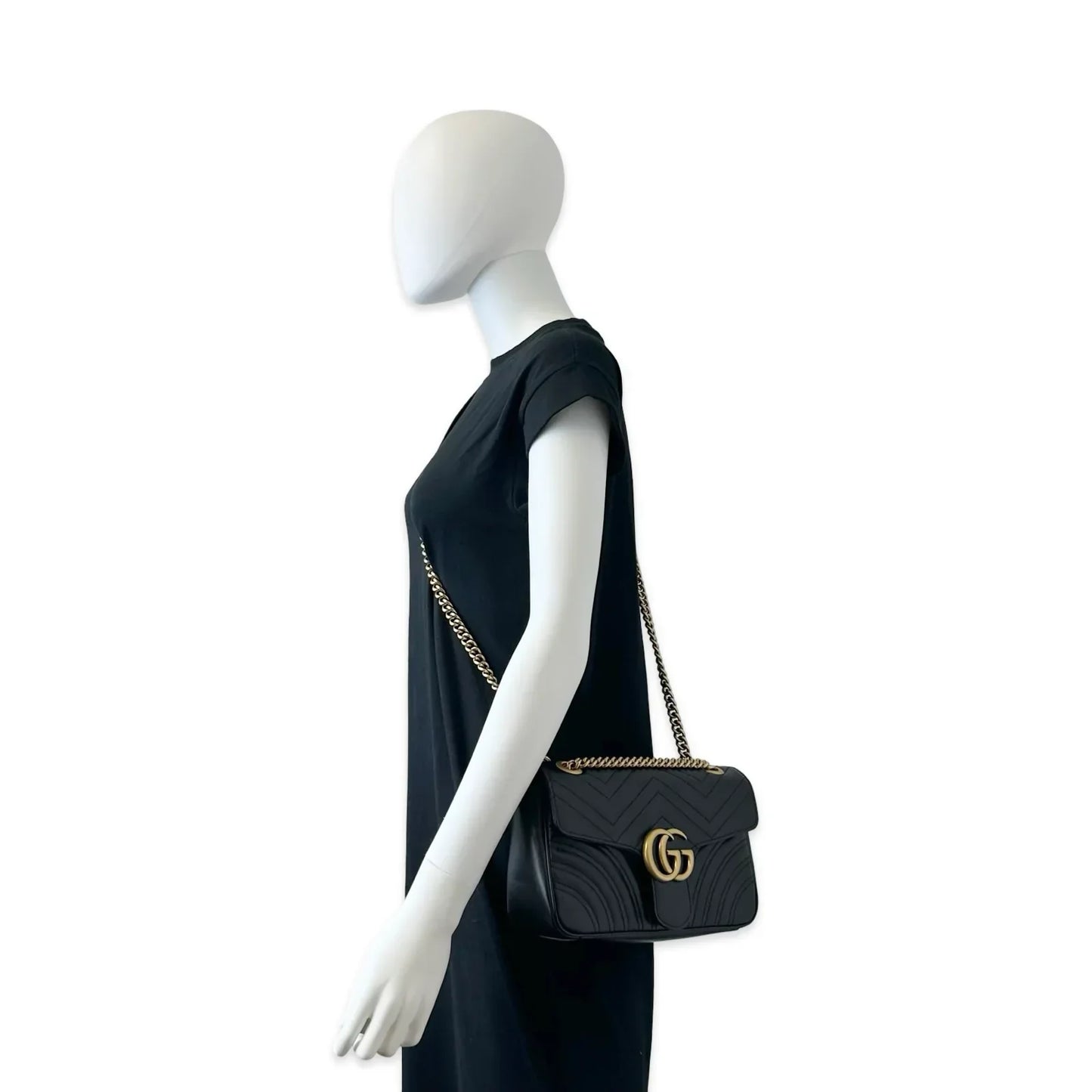 GUCCI Quilted Leather GG Marmont Small Flap Chain Bag